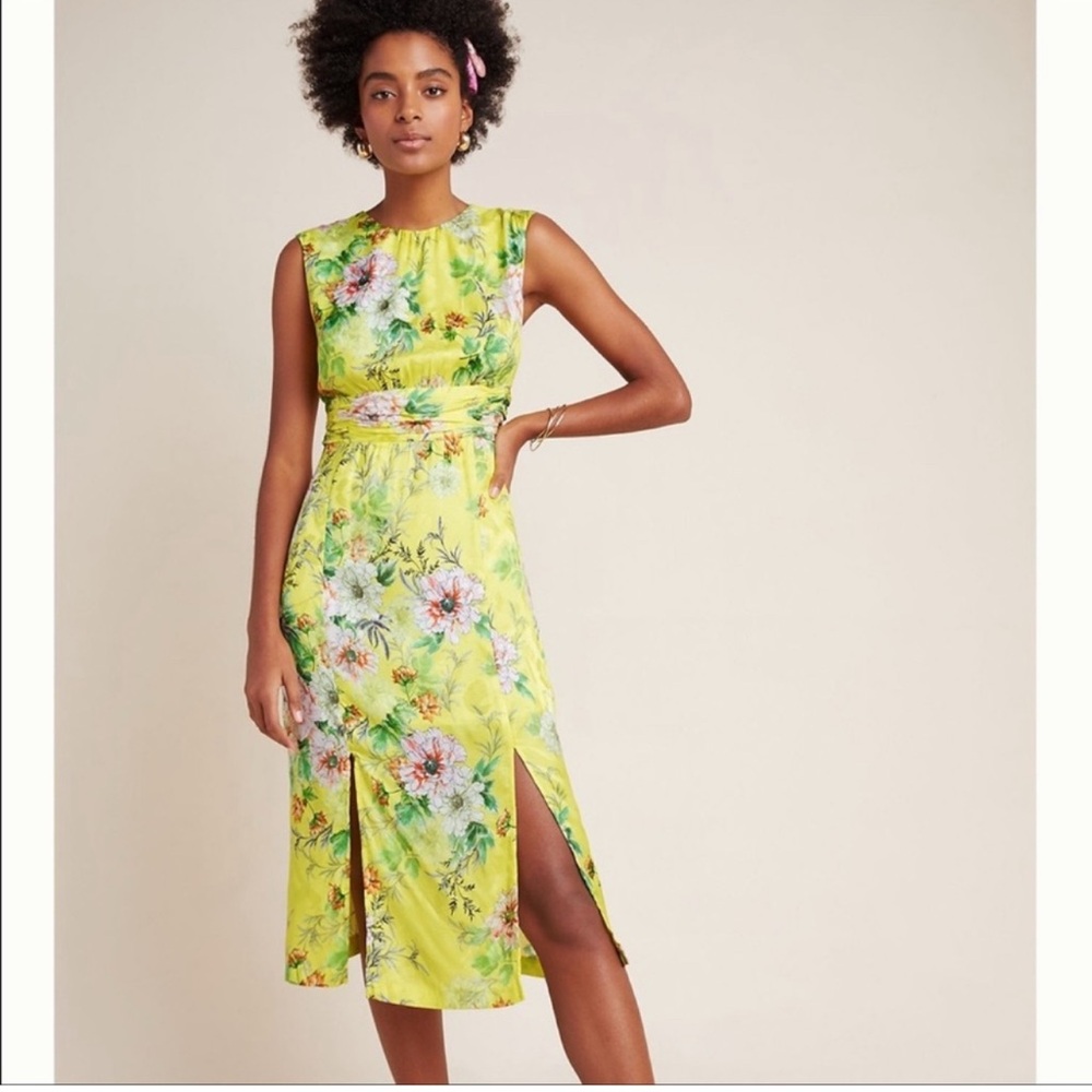 NWOT Anthropologie Sparrow Silky Yellow Floral Midi Dress